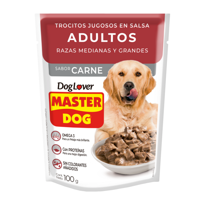 Sobre de Master Dog Trocitos Jugosos Adultos sabor carne de 100 g